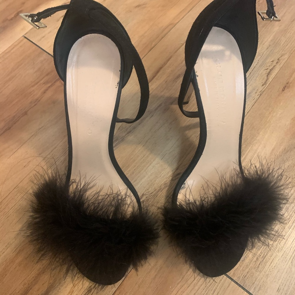 Club Monaco Black Heels with Fur Detail